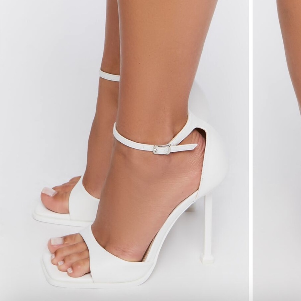 White Square Toe Sandal Heels